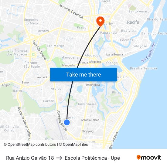 Rua Anízio Galvão 18 to Escola Politécnica - Upe map