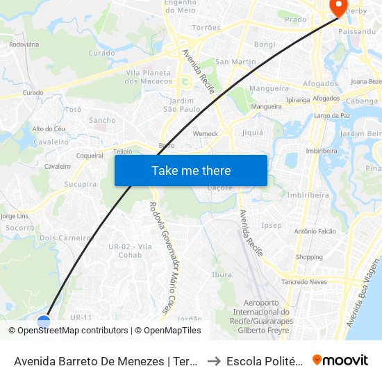 Avenida Barreto De Menezes | Terminal De Marcos Freire to Escola Politécnica - Upe map