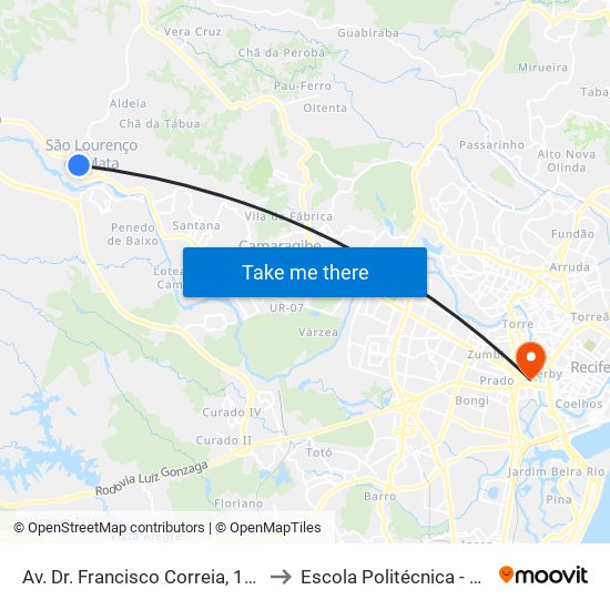 Av. Dr. Francisco Correia, 1305 to Escola Politécnica - Upe map