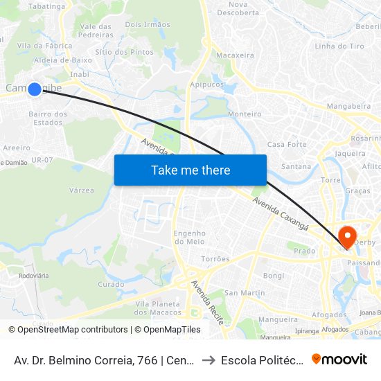 Av. Dr. Belmino Correia, 766 | Centro De Camaragibe to Escola Politécnica - Upe map