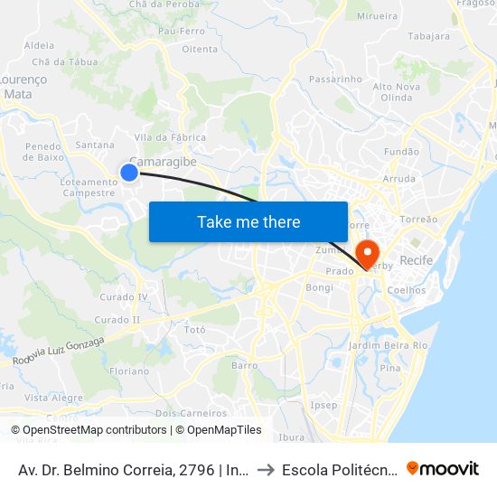 Av. Dr. Belmino Correia, 2796 | Inss Camaragibe to Escola Politécnica - Upe map