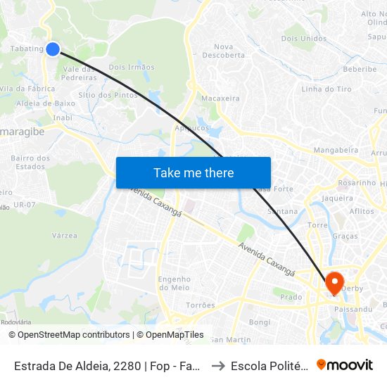 Estrada De Aldeia, 2280 | Fop - Faculdade De Odontologia to Escola Politécnica - Upe map