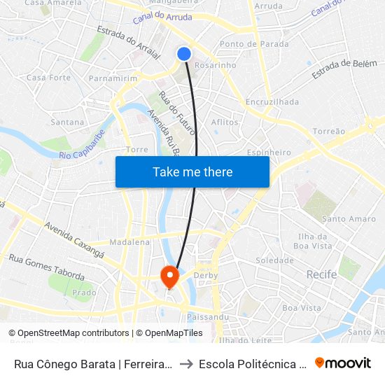 Rua Cônego Barata | Ferreira Costa to Escola Politécnica - Upe map