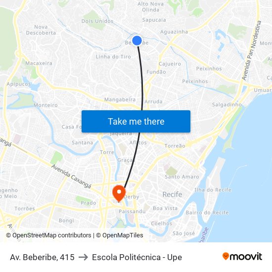 Av. Beberibe, 415 to Escola Politécnica - Upe map