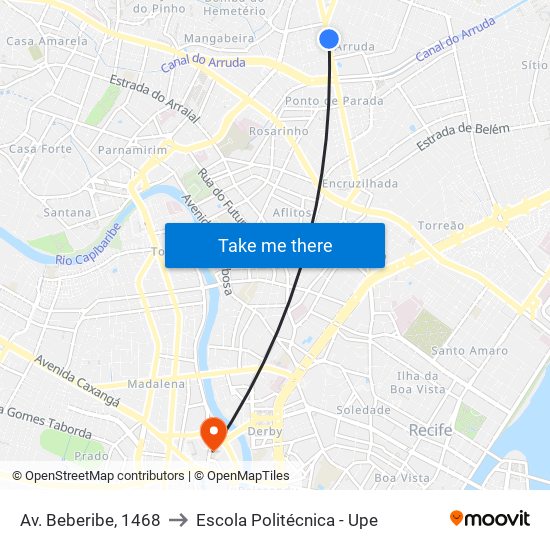 Av. Beberibe, 1468 to Escola Politécnica - Upe map