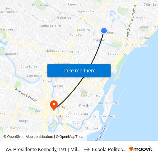 Av. Presidente Kennedy, 191 | Milena Móveis E Eletro to Escola Politécnica - Upe map