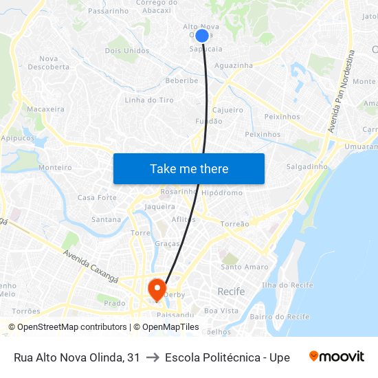 Rua Alto Nova Olinda, 31 to Escola Politécnica - Upe map