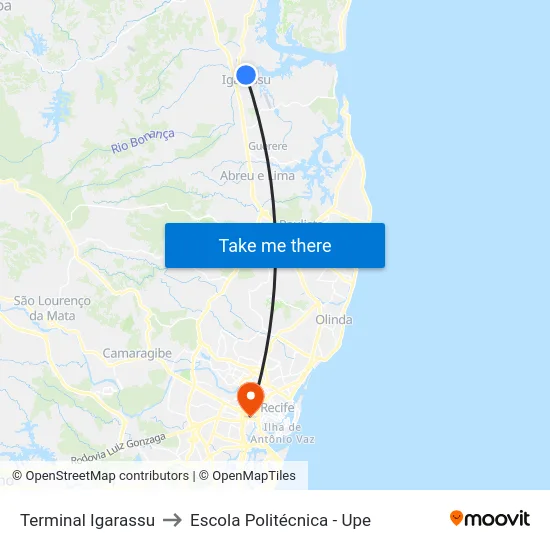 Terminal Igarassu to Escola Politécnica - Upe map