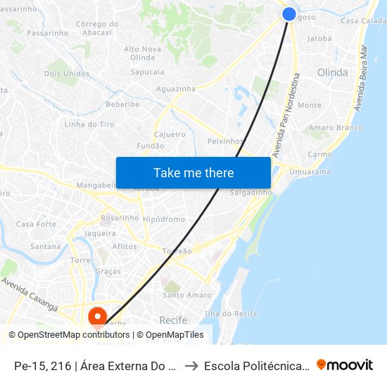 Pe-15, 216 |  Área Externa Do Ti Pe-15 to Escola Politécnica - Upe map