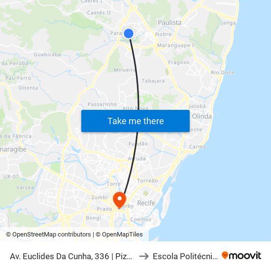 Av. Euclides Da Cunha, 336 | Pizzaria Nss Pizza to Escola Politécnica - Upe map