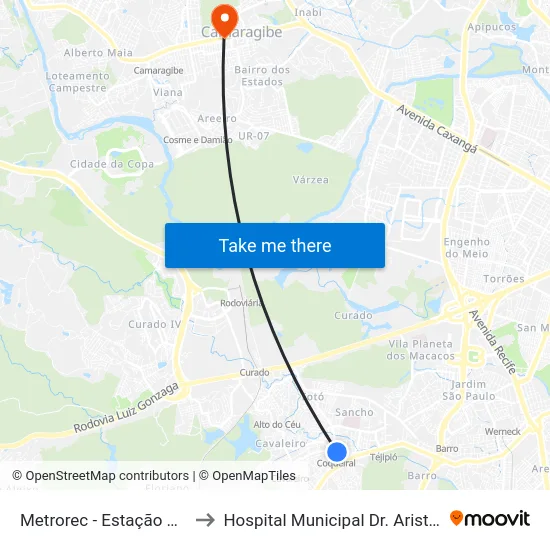 Metrorec - Estação Coqueiral to Hospital Municipal Dr. Aristeu Chaves map