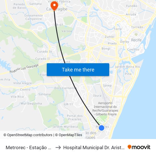 Metrorec - Estação Prazeres to Hospital Municipal Dr. Aristeu Chaves map