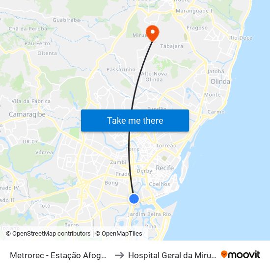 Metrorec - Estação Afogados to Hospital Geral da Mirueira map