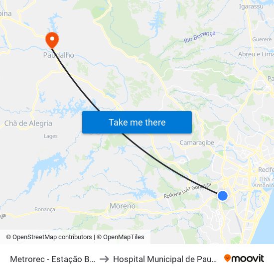 Metrorec - Estação Barro to Hospital Municipal de Paudalho map