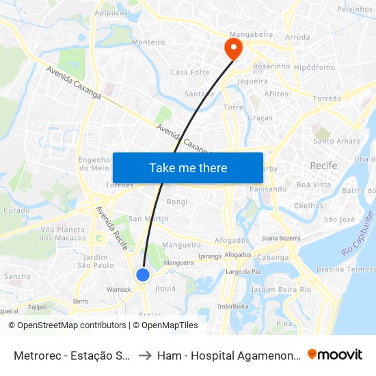 Metrorec - Estação Santa Luzia to Ham - Hospital Agamenon Magalhães map