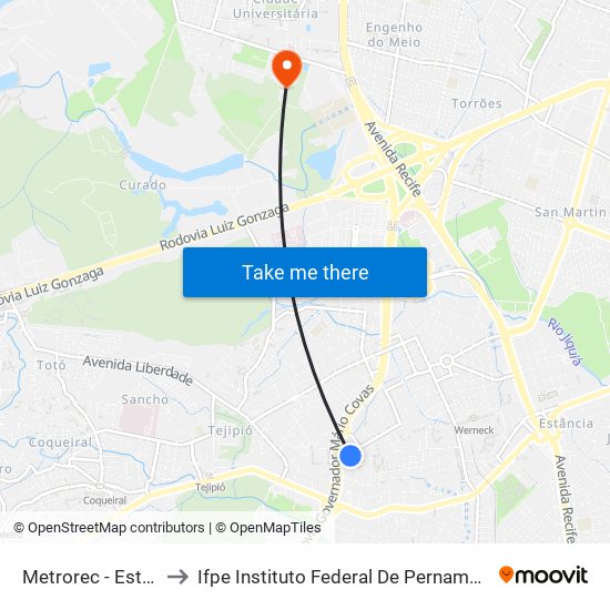 Metrorec - Estação Barro to Ifpe Instituto Federal De Pernambuco - Campus Recife map