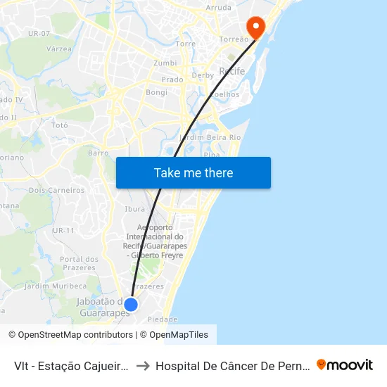Vlt - Estação Cajueiro Seco to Hospital De Câncer De Pernambuco map