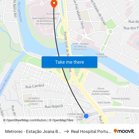 Metrorec - Estação Joana Bezerra to Real Hospital Português map