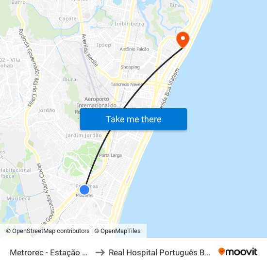 Metrorec - Estação Prazeres to Real Hospital Português Boa Viagem map