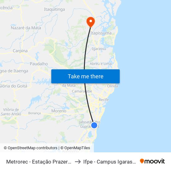 Metrorec - Estação Prazeres to Ifpe - Campus Igarassu map