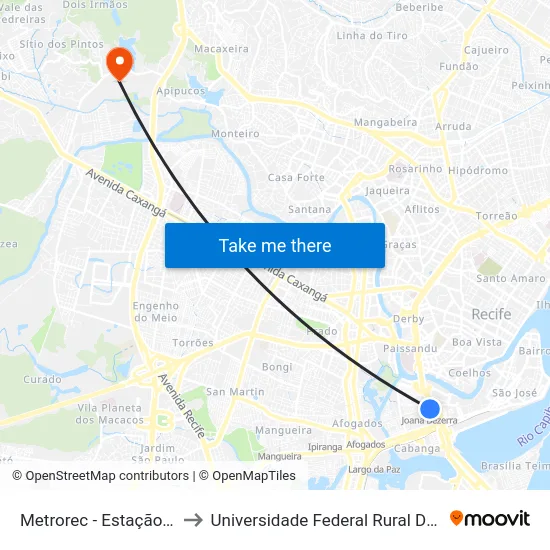 Metrorec - Estação Joana Bezerra to Universidade Federal Rural De Pernambuco - Ufrpe map