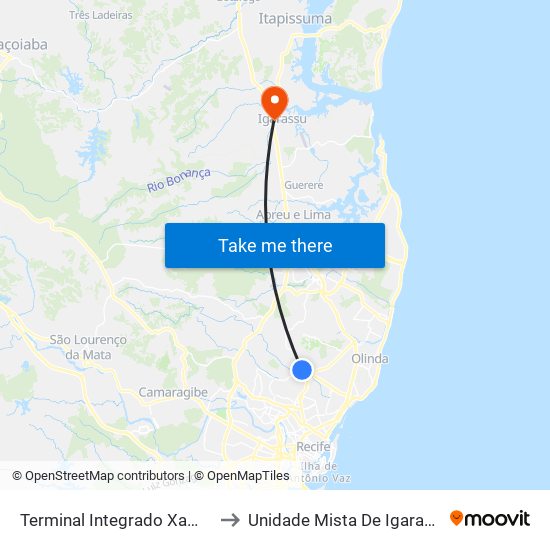 Terminal Integrado Xambá to Unidade Mista De Igarassu map