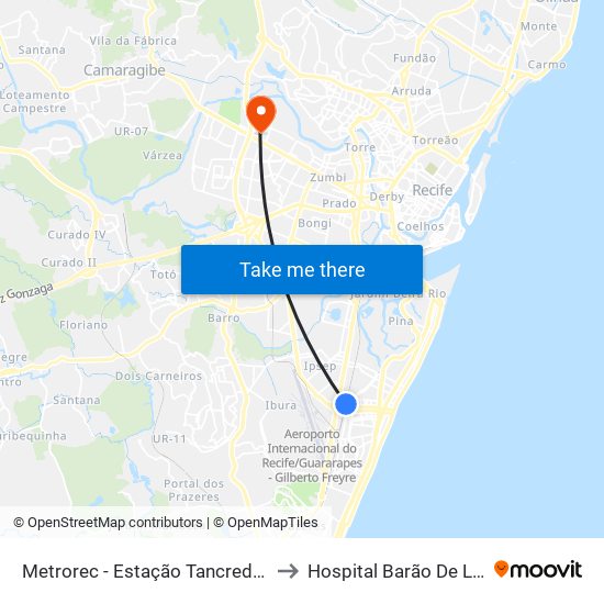 Metrorec - Estação Tancredo Neves to Hospital Barão De Lucena map