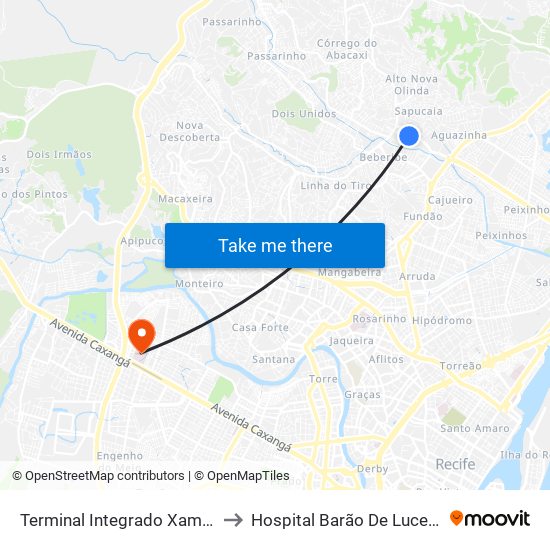 Terminal Integrado Xambá to Hospital Barão De Lucena map