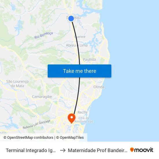 Terminal Integrado Igarassu to Maternidade Prof Bandeira Filho map