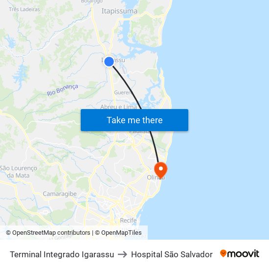 Terminal Integrado Igarassu to Hospital São Salvador map