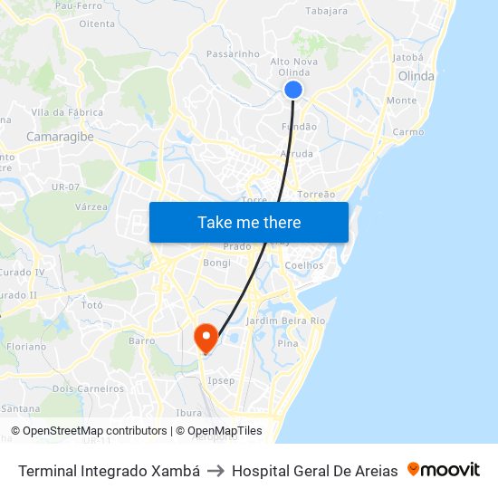 Terminal Integrado Xambá to Hospital Geral De Areias map
