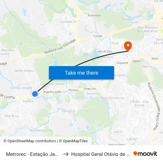 Metrorec - Estação Jaboatão to Hospital Geral Otávio de Freitas map