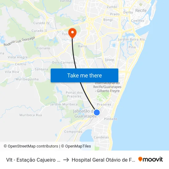 Vlt - Estação Cajueiro Seco to Hospital Geral Otávio de Freitas map