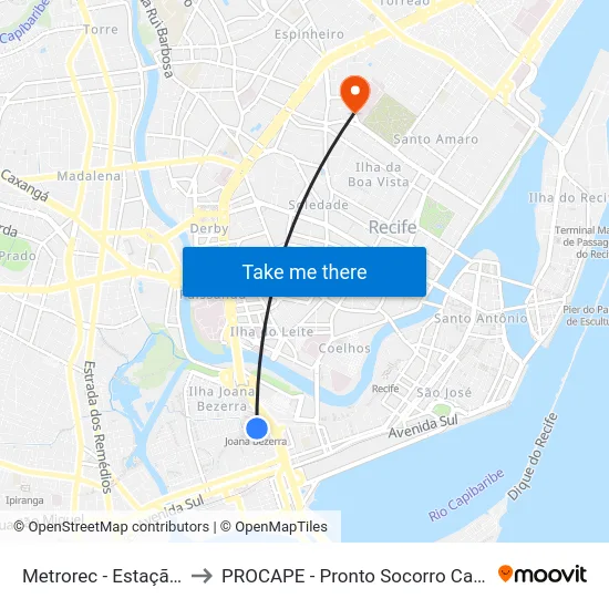 Metrorec - Estação Joana Bezerra to PROCAPE - Pronto Socorro Cardiológico de Pernambuco map