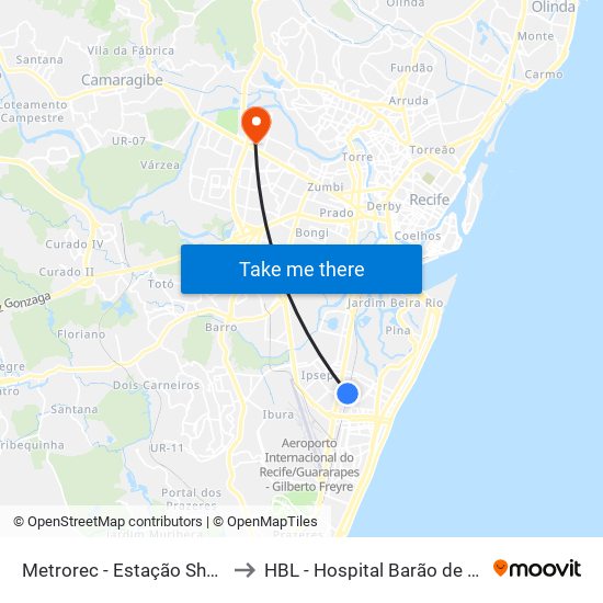 Metrorec - Estação Shopping to HBL - Hospital Barão de Lucena map