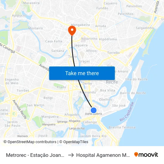 Metrorec - Estação Joana Bezerra to Hospital Agamenon Magalhães map