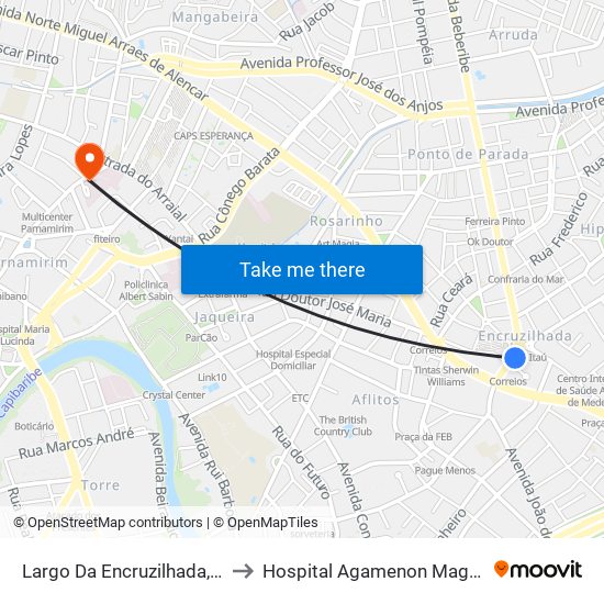 Largo Da Encruzilhada, 1980 to Hospital Agamenon Magalhães map