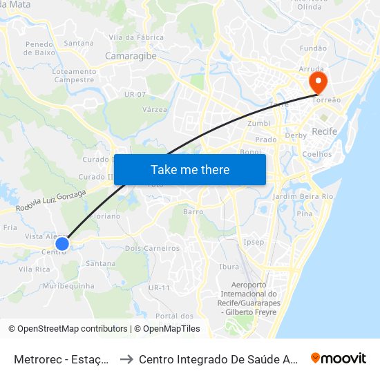 Metrorec - Estação Jaboatão to Centro Integrado De Saúde Amaury De Medeiros map