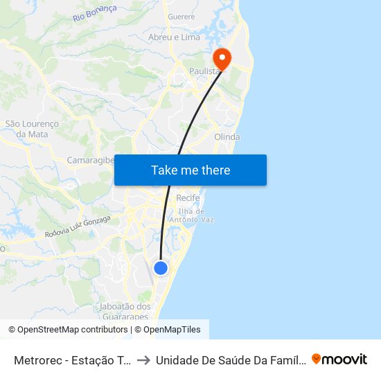 Metrorec - Estação Tancredo Neves to Unidade De Saúde Da Família Maranguape II B map