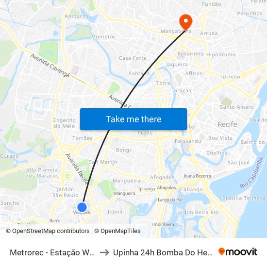 Metrorec - Estação Werneck to Upinha 24h Bomba Do Hemetério map