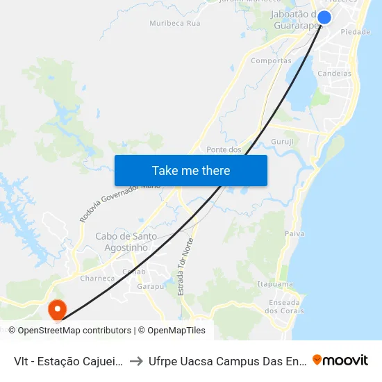 Vlt - Estação Cajueiro Seco to Ufrpe Uacsa Campus Das Engenharias map