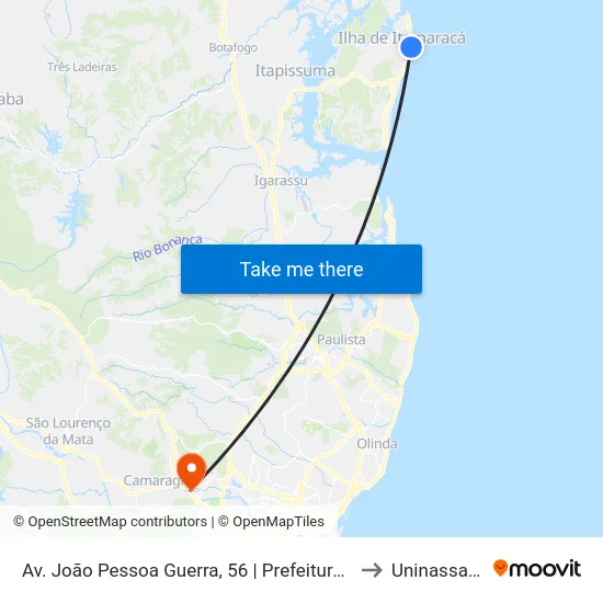 Av. João Pessoa Guerra, 56 | Prefeitura Municipal Da Ilha De Itamaracá to Uninassau Caxangá map