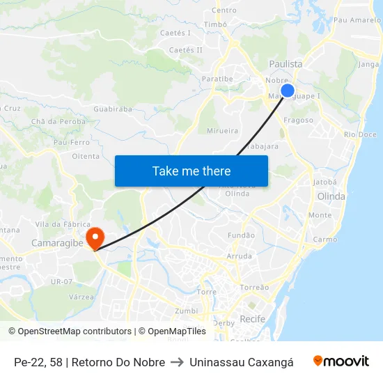 Pe-22, 58 | Retorno Do Nobre to Uninassau Caxangá map