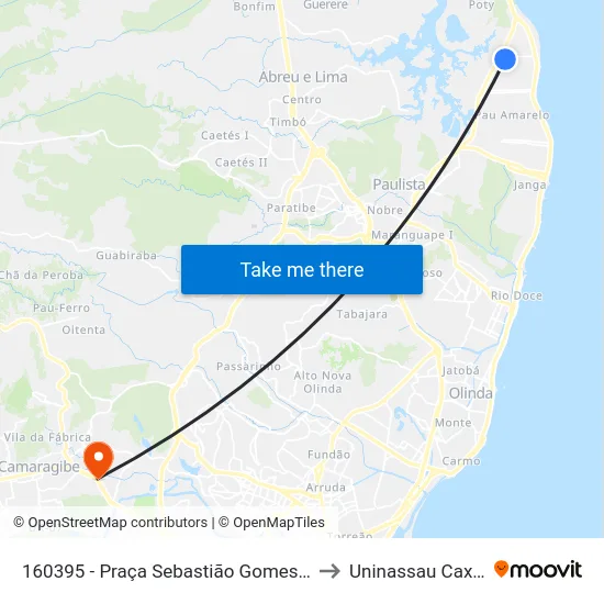 160395 - Praça Sebastião Gomes De Melo to Uninassau Caxangá map