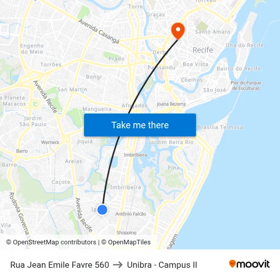 Rua Jean Emile Favre 560 to Unibra - Campus II map