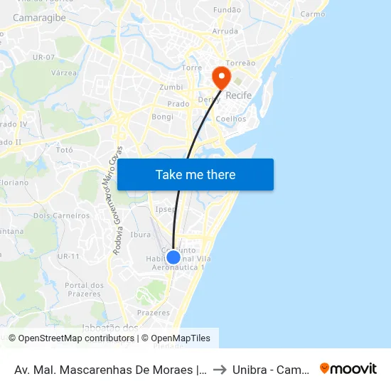 Av. Mal. Mascarenhas De Moraes | Localiza to Unibra - Campus II map