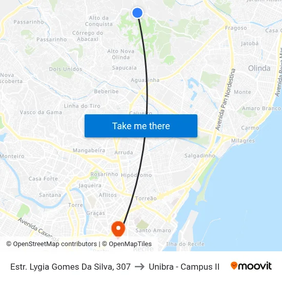 Estr. Lygia Gomes Da Silva, 307 to Unibra - Campus II map