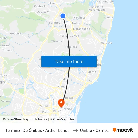 Terminal De Ônibus - Arthur Lundgren II to Unibra - Campus II map