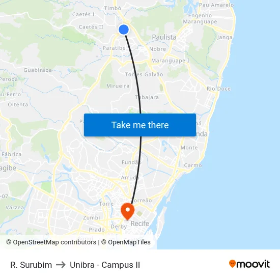 R. Surubim to Unibra - Campus II map