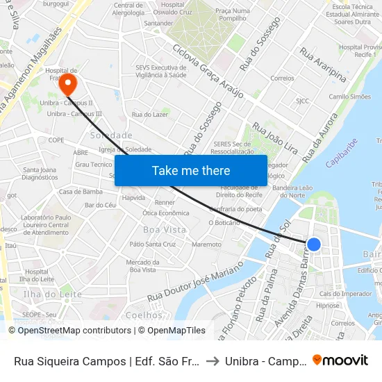 Rua Siqueira Campos | Edf. São Francisco to Unibra - Campus II map